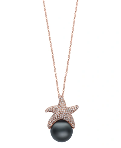 Effy Collection Effy Cultured Tahitian Pearl (11.5mm) & Diamond (5/8 Ct. T.w.) Starfish 18" Pendant Necklace In 14k In Rose Gold