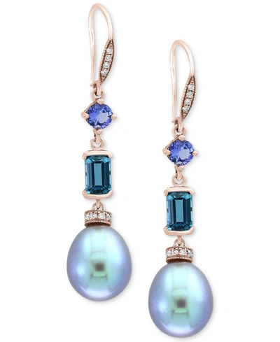 Effy Collection Effy Blue Cultured Freshwater Pearl (12 X 10mm), Multi-gemstone (1-3/4 Ct. T.w.) & Diamond (1/8 Ct. In Rose Gold