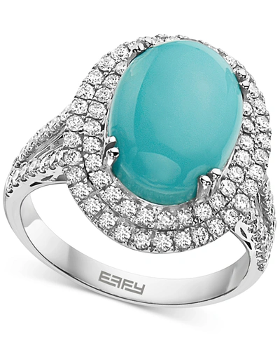 Effy Collection Effy Turquoise & Diamond (7/8 Ct. T.w.) Halo Ring In 14k White Gold