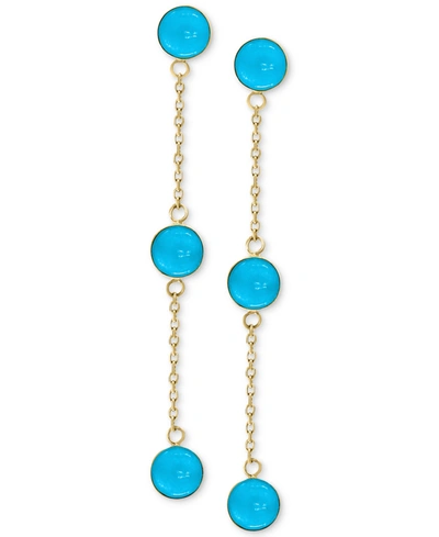 Effy Collection Effy Turquoise (5mm) Drop Earrings In 14k Gold In Yellow Gold