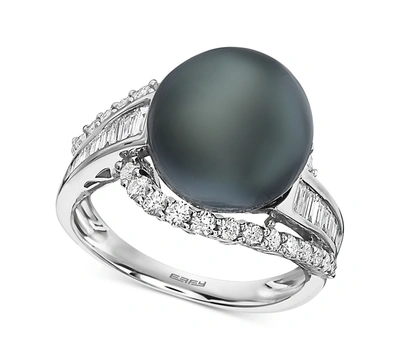 Effy Collection Effy Black Cultured Tahitian Pearl (12mm) & Diamond (3/4 Ct. T.w.) Ring In 14k White Gold