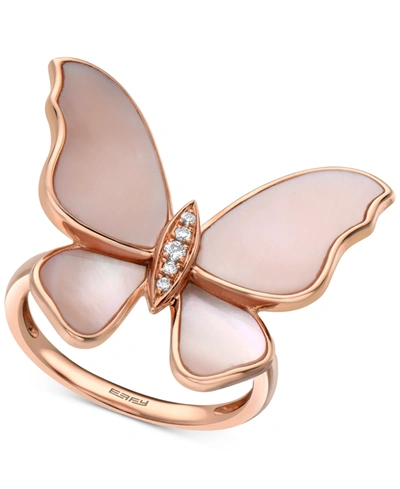 Effy Collection Effy Mother-of-pearl & Diamond Accent Butterfly Ring In 14k Rose Gold