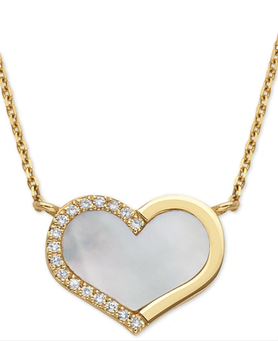 Effy Collection Effy Mother-of-pearl & Diamond (1/20 Ct. T.w.) Heart 18" Pendant Necklace In 14k Gold In Yellow Gol