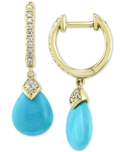 Effy Collection Effy Diamond (1/10 Ct. T.w.) & Turquoise (10 X 8mm) Drop Earrings In 14k Gold In Yellow Gold