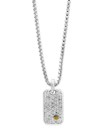 Effy Collection Men's White Sapphire Cluster Dog Tag Pendant Necklace (1-3/8 Ct. T.w.) In Sterling Silver & 18k Gold
