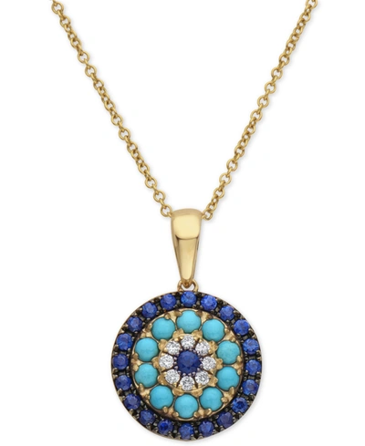 Effy Collection Effy Sapphire (1/2 Ct. T.w.), Turquoise & Diamond (1/20 Ct. T.w.) 16" Pendant Necklace In 14k Gold In Yellow Gold