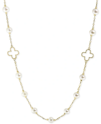 Effy Collection Pearl By Effy White Cultured Freshwater Pearl (6mm) 32" Statement Necklace In 14k Gold In Yellow Gold