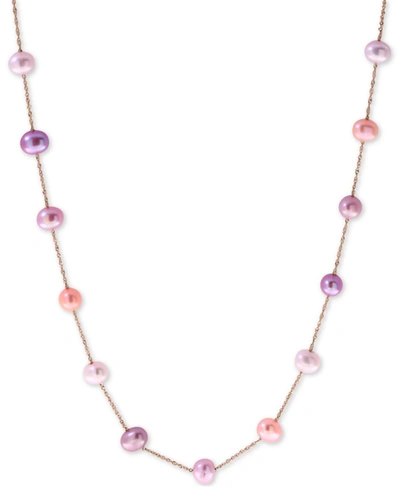 Effy Collection Effy Multicolor Cultured Freshwater Pearl (5-1/2mm) 18" Collar Necklace In 14k Rose Gold In Rose Gld