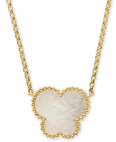 Effy Collection Effy Mother-of-pearl Butterfly 18" Pendant Necklace In 14k Yellow Gold