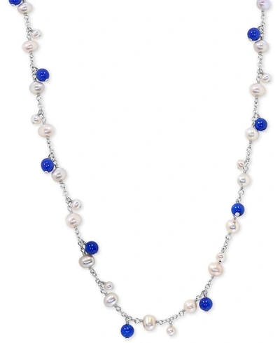 Effy Collection Effy Cultured Freshwater Pearl (4 & 6mm) & Lapis Lazuli 21" Statement Necklace In Sterling Silver
