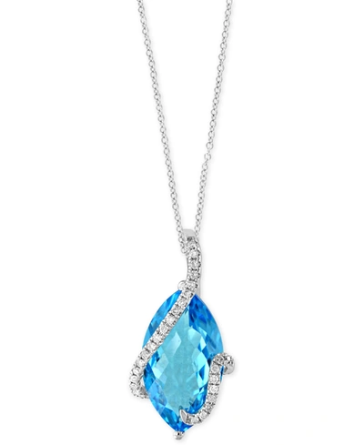 Effy Collection Ocean Bleu By Effy Blue Topaz (7-1/10 Ct. T.w.) And Diamond (1/8 Ct. T.w.) Pendant Necklace In 14k W In White Gold