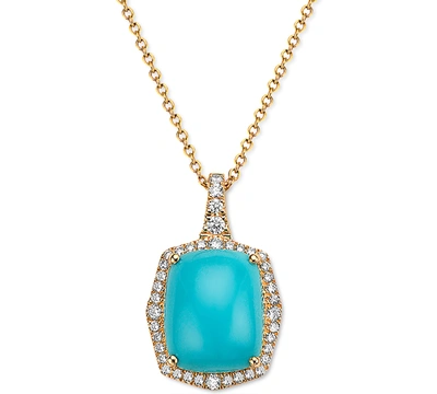 Effy Collection Effy Turquoise & Diamond (1/4 Ct. T.w.) Halo 18" Pendant Necklace In 14k Gold In K Yellow Gold