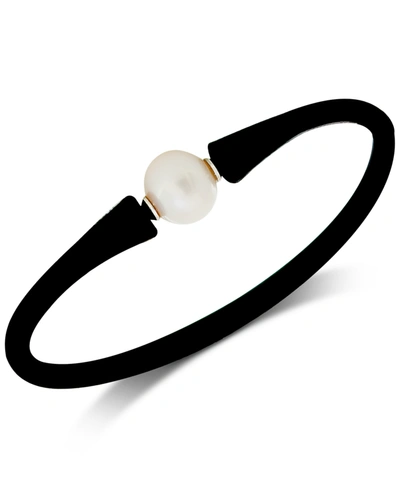 Effy Collection Effy Cultured White Freshwater Pearl (11mm) Black Silicone Bracelet