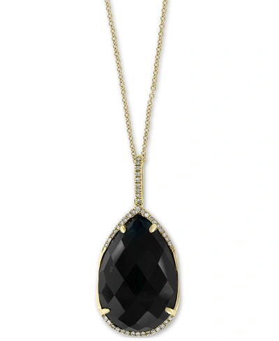 Effy Collection Effy Onyx (22 X 15mm) & Diamond (1/8 Ct. T.w.) 18" Pendant Necklace In 14k Gold In Yellow Gold
