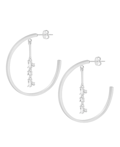 Essentials Mutli Shape Cubic Zirconia Drop Dangle C Hoop Earring In Silver Plate