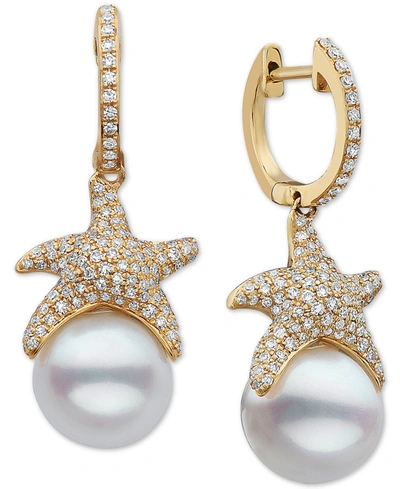 Effy Collection Effy Cultured Freshwater Pearl (9-1/2mm) & Diamond (3/4 Ct. T.w.) Starfish Drop Earrings In 14k Gold