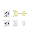 ESSENTIALS CUBIC ZIRCONIA DUO CUSHION CUT STUD EARRING SET IN SILVER TWO TONE PLATED