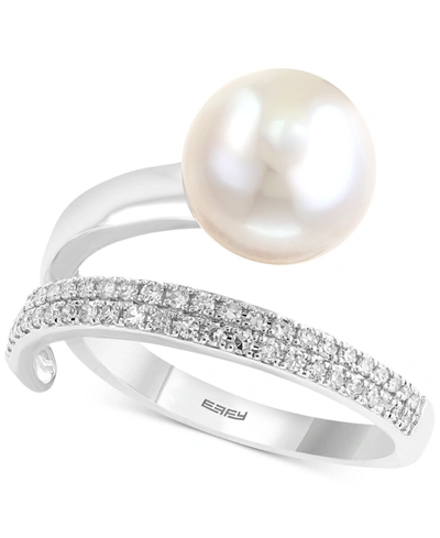 Effy Collection Effy Cultured Freshwater Pearl (10mm) And Diamond (1/5 Ct. T.w.) Ring In 14k White Gold And Yellow G