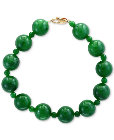 Effy Collection Effy Dyed Green Jade (4 & 10mm) Bracelet In Yellow Gold