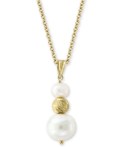Effy Collection Effy Cultured Freshwater Pearl (5-1/2 & 10mm) 18" Pendant Necklace In 14k Gold