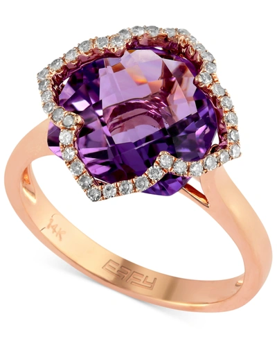 Effy Collection Lavender Rose By Effy Amethyst (5-3/4 Ct. T.w.) And Diamond (1/5 Ct. T.w.) Clover Ring In 14k Rose G In Rose Gold