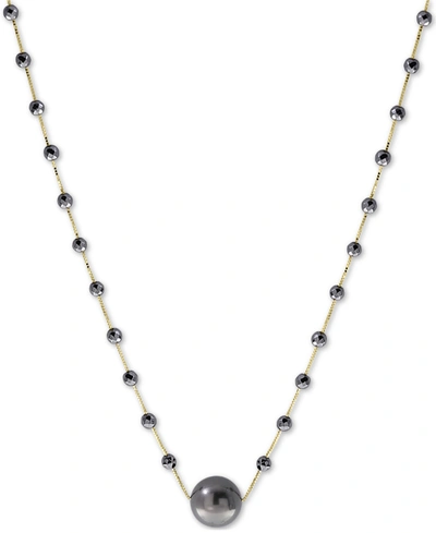 Effy Collection Effy Cultured Tahitian Pearl (10mm) & Hematite Bead 18" Statement Necklace In 14k Gold In Yellow Gol