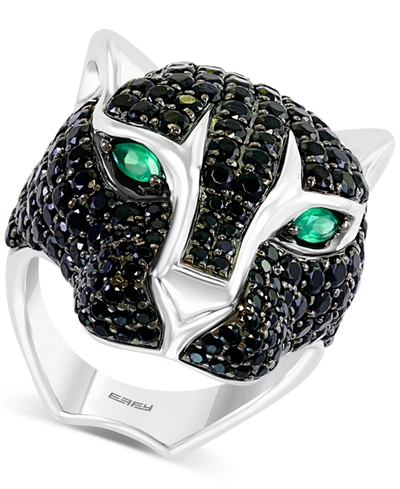 Effy Collection Effy Black Spinel (5-7/8 Ct. T.w.) & Green Onyx Panther Statement Ring In Sterling Silver In Multi