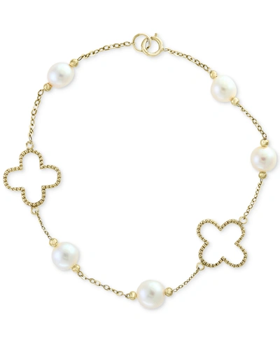 Effy Collection Pearl By Effy White Cultured Freshwater Pearl (6mm) Flower Bracelet In 14k Gold In Yellow Gold