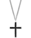 EFFY COLLECTION EFFY MEN'S BLACK SPINEL CROSS PENDANT NECKLACE 22" IN STERLING SILVER