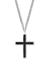 Effy Collection Effy Men's Black Spinel Cross Pendant Necklace 22" In Sterling Silver In Silver