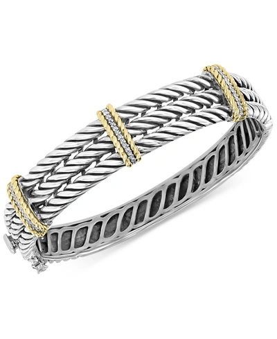 Effy Collection Effy Diamond Triple Band Bangle Bracelet (1/5 Ct. T.w.) In Sterling Silver & 18k Gold In Sterling Silver  Yellow Gold