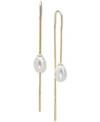 Effy Collection Effy Cultured Freshwater Pearl (10 X 7mm) Threader Earrings In 14k Gold In Gold