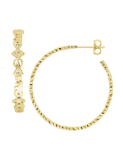 Essentials Good Luck Symbols C Hoop Earring With Cubic Zirconia Accents Gold Plated