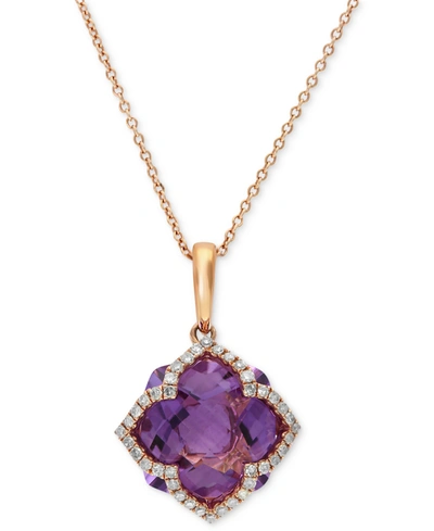 Effy Collection Lavender Rose By Effy Amethyst (5-3/4 Ct. T.w.) And Diamond (1/5 Ct. T.w.) Clover Pendant In 14k Ros In No Color