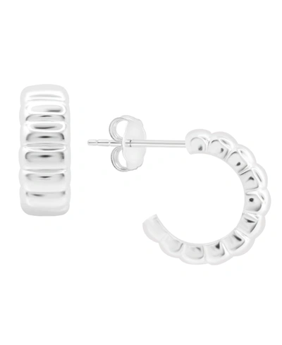 Essentials And Now This High Polished Puff Ribbed C Hoop Post Earring In Silver Plate Or Gold Plate In Silver-tone
