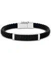 Effy Collection Effy Men's Black Spinel Braided Leather Bracelet In Sterling Silver In Silver