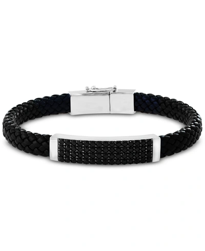 Effy Collection Effy Men's Black Spinel Braided Leather Bracelet In Sterling Silver