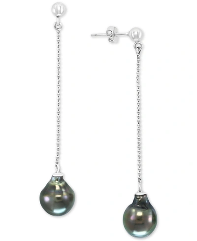 Effy Collection Effy Cultured Tahitian Pearl (9mm) Chain Drop Earrings In Sterling Silver