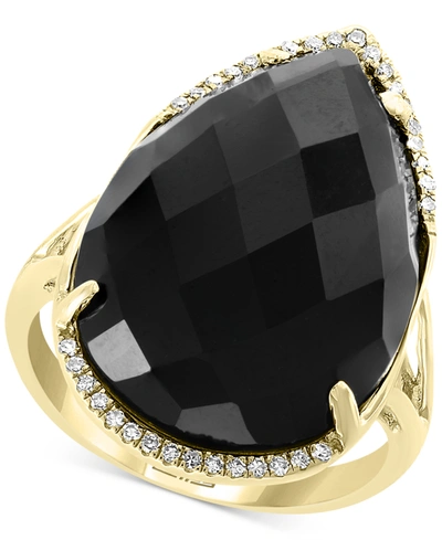 Effy Collection Effy Onyx (22 X 15mm) & Diamond (1/10 Ct. T.w.) Statement Ring In 14k Gold In Yellow Gold
