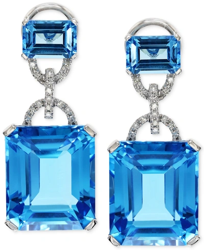 Effy Collection Effy Blue Topaz (28-1/5 Ct. T.w.) And Diamond (1/8 Ct. T.w.) Earrings In 14k White Gold
