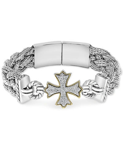 Effy Collection Effy Diamond Cross Woven Bracelet (1/3 Ct. T.w.) In Sterling Silver & 18k Gold In Sterling Silver  K Gold