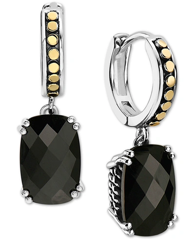 Effy Collection Effy Onyx Dangle Hoop Drop Earrings In Sterling Silver & 18k Gold