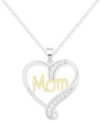 Macy's Diamond Mom Heart 18" Pendant Necklace (1/10 Ct. T.w.) In Sterling Silver & Gold-plate In Sterling Silver Gold-plated Sterling Si