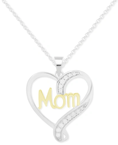 Macy's Diamond Mom Heart 18" Pendant Necklace (1/10 Ct. T.w.) In Sterling Silver & Gold-plate In Sterling Silver  Gold-plated Sterling Si