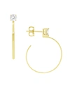 ESSENTIALS CUBIC ZIRCONIA C HOOP POST EARRING IN SILVER PLATE OR GOLD PLATE