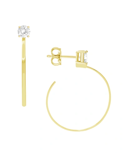 Essentials Polished Cubic Zirconia Post C-hoop Earring In Gold Plate Or Silver Plate In Gold-tone