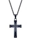 Macy's Men's Black Diamond Accent Cross Pendant In Black Ion Plated Stainless Steel