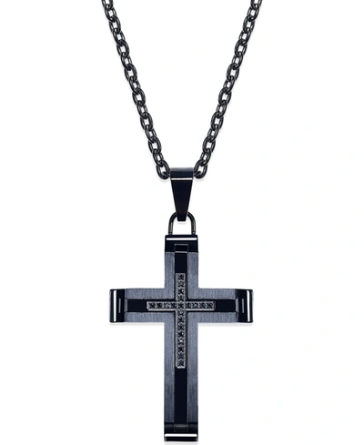 Macy's Men's Black Diamond Accent Cross Pendant In Black Ion Plated Stainless Steel
