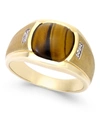 MACY'S MEN'S TIGER EYE (10MM) AND DIAMOND ACCENT RING IN 10K GOLD