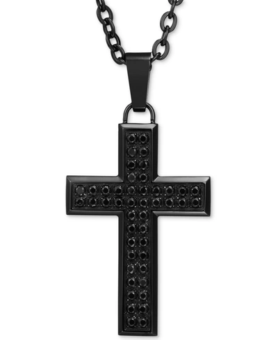 Macy's Men's Black Sapphire Square Cross 22" Pendant Necklace (1-1/2 Ct. T.w.) In Black Ion-plated Stainles In Stainless Steel